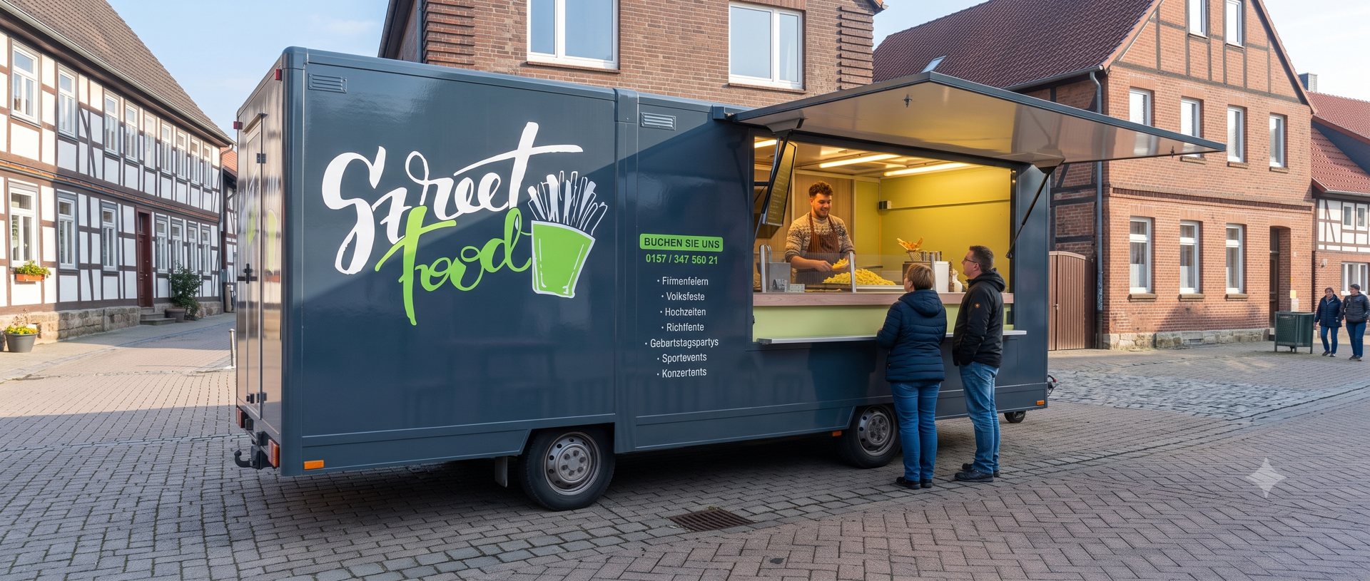 Streetfood-Foodtruck von Michael Rensch im Einsatz auf einem Marktplatz im Landkreis Lüneburg